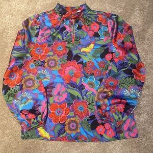 Sugarlips Silky Blouse Long Balloon Sleeve Twist Collar Keyhole Opening Bold XS